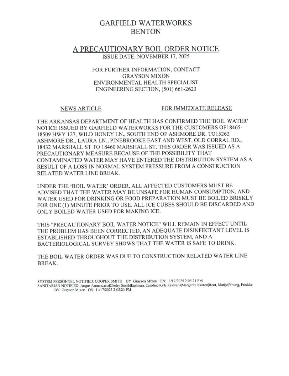Notification of boil order