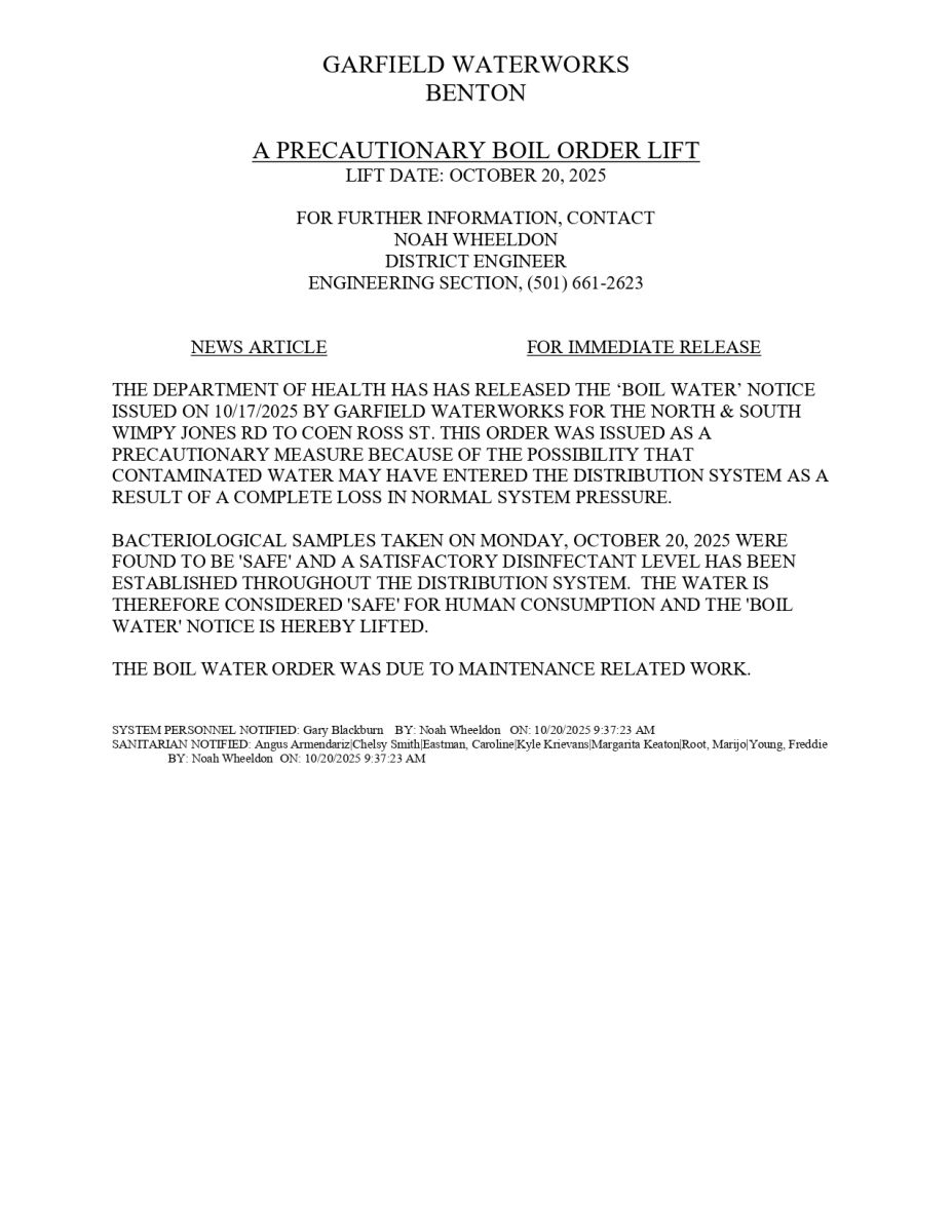 Notification of lifted boil order